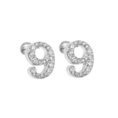 HIJONES Zirkonia Zahl 1-9 Ohrstecker für Frauen Eleganter Ohrschmuck Silber 9 von HIJONES