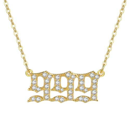 HIJONESFrauen Engelszahl Kubikzirkonia Anhänger Halskette aus Rostfreier Stahl Zierliche Zahl Choker Kette 999 von HIJONES