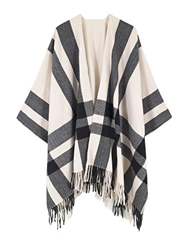 HIKARO Damen Winter Poncho Cape Warm Schal Wrap Open Front Printed Quaste Blanket Cardigans von HIKARO