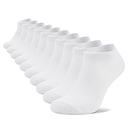 Sneaker Socken Herren 43-46 Sportsocken 10 Paar Damen Kurze Halbsocken Baumwolle Unisex,Weiß,43-46 von HIKARO