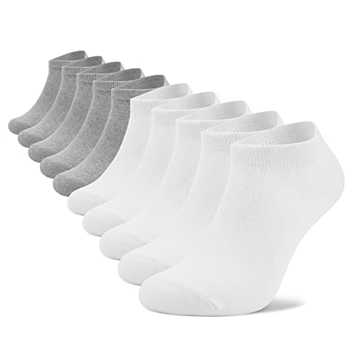 Socken Damen 39-42 Sneaker Socken Herren Weiß Sportsocken Knöchelsocken Baumwolle Unisex 10 Paar,Weiß Grau,39-42 von HIKARO