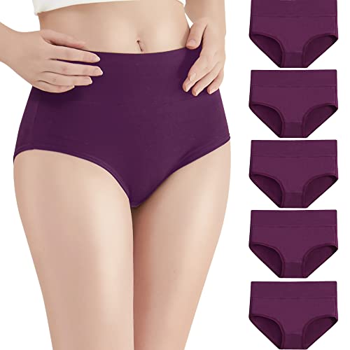 HIKARO Unterhosen Damen 5er Pack Unterwäsche Baumwolle Slip Hohe Taille Pantys Frauen Höschen Mehrfarbig_Lila_L von HIKARO