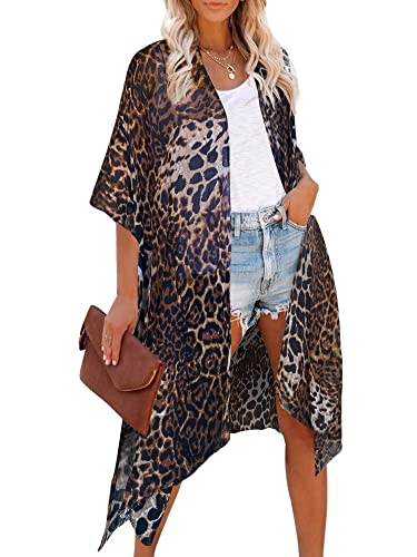 HIKARO Damen Floral Lange Kimono Cardigan Bademode Cover Ups Druck Boho Strand Bikini Front Open Loose Shawl Bluse von HIKARO