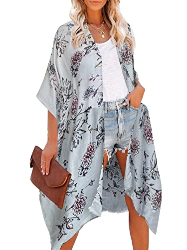 HIKARO Damen Kimono-Cardigan Pareo mit Blumenmuster, Boho-Bikini-Badebekleidung von HIKARO