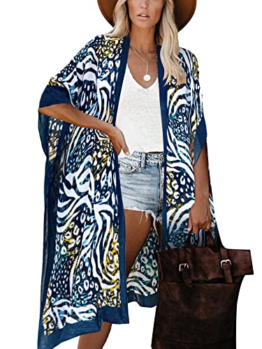 HIKARO Damen Kimono-Cardigan Pareo mit Blumenmuster, Boho-Bikini-Badebekleidung von HIKARO