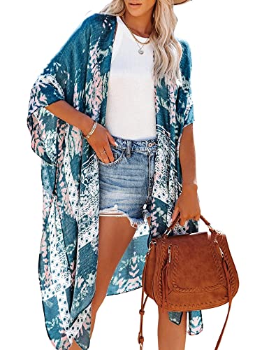 HIKARO Damen Kimono-Cardigan Pareo mit Blumenmuster, Boho-Bikini-Badebekleidung von HIKARO