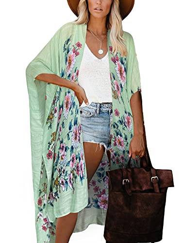 HIKARO Damen Kimono-Cardigan Pareo mit Blumenmuster, Boho-Bikini-Badebekleidung von HIKARO