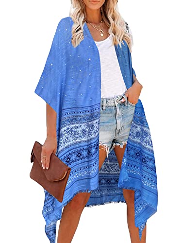 HIKARO Damen Kimono-Cardigan Pareo mit Blumenmuster, Boho-Bikini-Badebekleidung von HIKARO