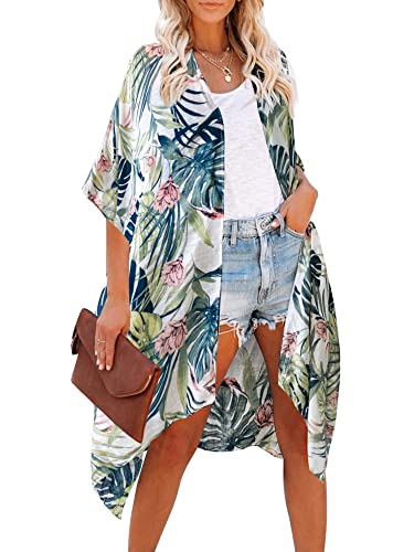 HIKARO Damen Kimono-Cardigan Pareo mit Blumenmuster, Boho-Bikini-Badebekleidung von HIKARO