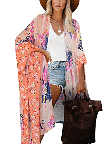 HIKARO Damen Kimono-Cardigan Pareo mit Blumenmuster, Boho-Bikini-Badebekleidung von HIKARO