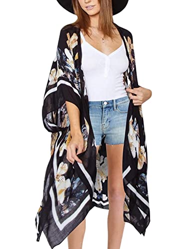 HIKARO Damen Kimono-Cardigan Pareo mit Blumenmuster, Boho-Bikini-Badebekleidung von HIKARO