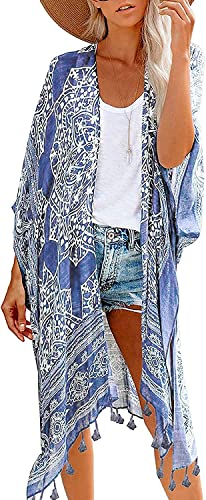 HIKARO Damen mit Blumenmuster Strand Kimono Schal Lange Bademode Cover-Ups Sommer von HIKARO