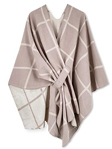 HIKARO Damen Poncho Cape Mode Reversible Oversized Schal Wrap Elegante Strickjacke Kreative Mantel, Kamelweiß, One size von HIKARO