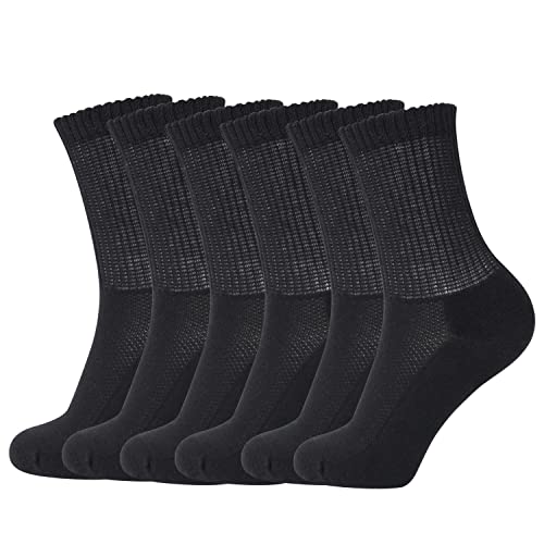 HIKARO Crew-Socken, nicht bindend, Baumwolle, nahtlose Zehen und gepolstert, 6 Stück, Schwarz , XL von HIKARO