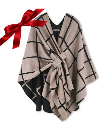 HIKARO Damen Poncho Strick Cape Mode Wendbar Schal Umhang Elegant Cardigan Kreativer Mantel Herbst Festliche Geschenke für Mädchen von HIKARO