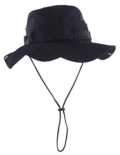 HIKEMAN Bucket Hat Fischerhut Sonnenhut - Sommerhut Sonnenschutz Gartenhut mit Kinnband,Outdoor Wanderhut Anglerhut for Damen Herren(Schwarz,62) von HIKEMAN