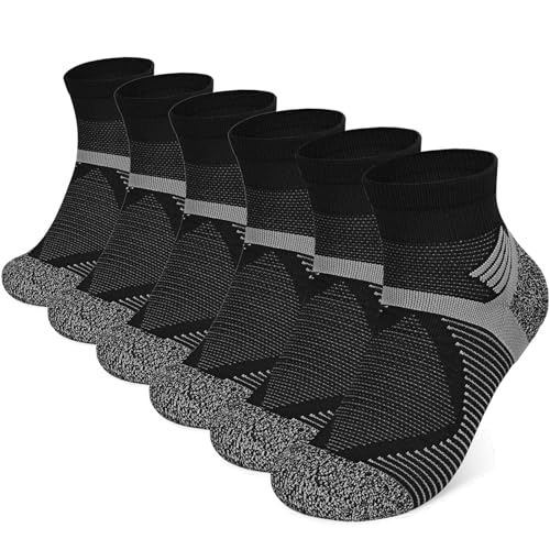 Gepolsterte Wandersocken Damen 35-38 Kinder Junge Mädchen Herren Kurz atmungsaktive Trekking Socken Balsenfeie Sommer Sportsocken Bergsocken Kompression Laufen Knöchelsocken Rad 35-38 Schwarz S 6P von HIKERHEAVENLAR