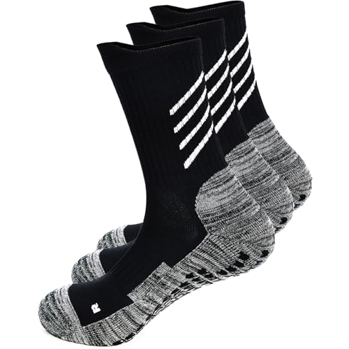 HIKERHEAVENLAR Schwarz Antirutsch Fußballsocken Herren Rutschfest Gripsocken Fussball Baumwolle Damen Pilates Gripy Sport Socken Basketball Tennis Lauf Radfahren Joggen größe 43-49 Schwarzgrau L 3P von HIKERHEAVENLAR