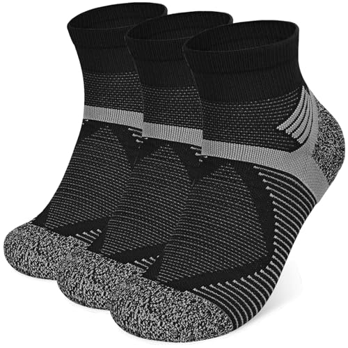 dämpfungde Wandersocken Damen 35-38 Kinder Junge Mädchen Herren Kurz atmungsaktive Trekking Socken Balsenfeie Sommer Sportsocken Bergsocken Kompression Laufen Knöchelsocken Rad 35-38 Schwarz S 3P von HIKERHEAVENLAR