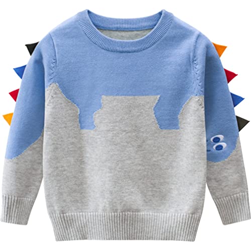 HIKIDS Jungen Pullover Weihnachten Krokodil Grau Kinder Strickpullover Baby Baumwolle Langarm Strickjacken Strick Sweatshirt 92 von HIKIDS