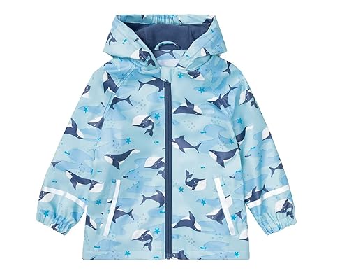 HIKIDS Jungen Regenmantel mit Kapuze und Fleece Gefütterte, Kinder Wasserdicht Winddicht Jacke Hai Regenjacke Regenkleidung 86-92 von HIKIDS