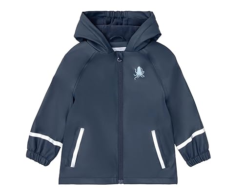 HIKIDS Jungen Regenmantel mit Kapuze und Fleece Gefütterte, Kinder Wasserdicht Winddicht Jacke Oktopus Regenjacke Regenkleidung 86-92 von HIKIDS