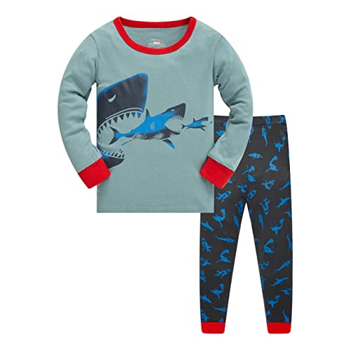 HIKIDS Jungen Schlafanzug Hai Herbst Winter Pyjamas Set Kinder Langarm Nachtwäsche 2 Stücke Bekleidung 110 von HIKIDS