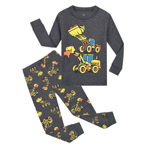 HIKIDS Jungen Schlafanzug Jungen Bagger Langarm Zweiteiliger Schlafanzug Kinder Traktor Herbst Winter Bekleidung Nachtwäsche Pyjama Set 104 von HIKIDS