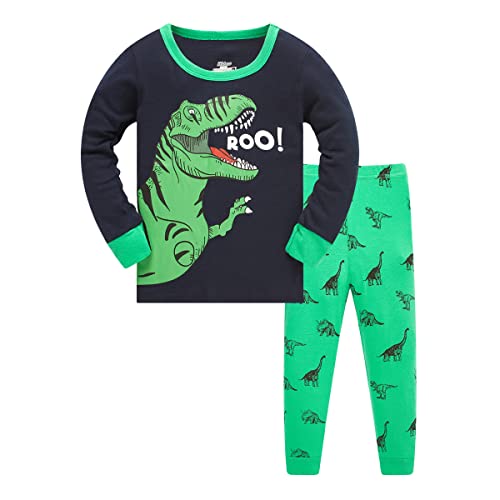 HIKIDS Jungen Schlafanzug Jungen Dinosaurier Langarm Zweiteiliger Schlafanzug Kinder Herbst Winter Bekleidung Nachtwäsche Pyjama 128 von HIKIDS