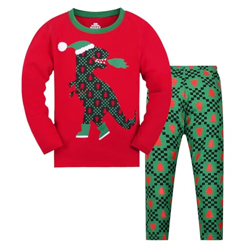 HIKIDS Jungen Schlafanzug Jungen Dinosaurier Langarm Zweiteiliger Schlafanzug Kinder Herbst Winter Bekleidung Nachtwäsche Pyjama Set 134 von HIKIDS