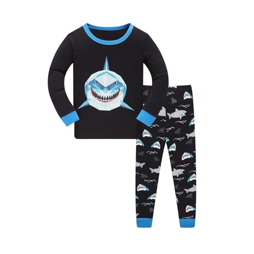 HIKIDS Jungen Schlafanzug Jungen Hai Langarm Zweiteiliger Schlafanzug Kinder Herbst Winter Bekleidung Nachtwäsche Pyjama Set 116 von HIKIDS