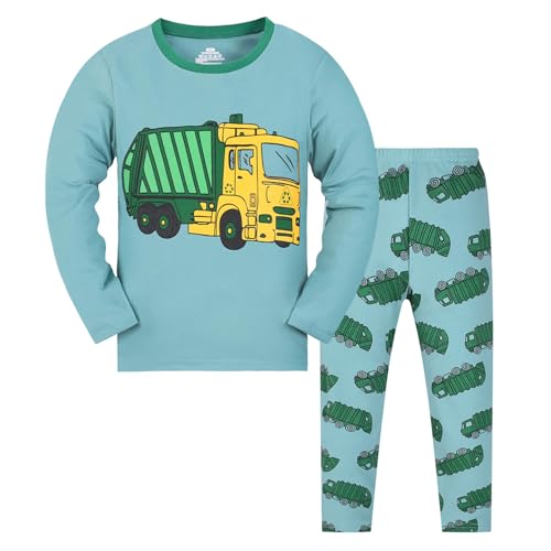 HIKIDS Jungen Schlafanzug Jungen LKW Langarm Zweiteiliger Schlafanzug Kinder Herbst Winter Bekleidung Nachtwäsche Pyjama Set 104 von HIKIDS