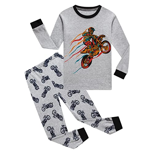 HIKIDS Jungen Schlafanzug Jungen Motorrad Langarm Zweiteiliger Schlafanzug Kinder Herbst Winter Bekleidung Nachtwäsche Pyjama Set 104 von HIKIDS