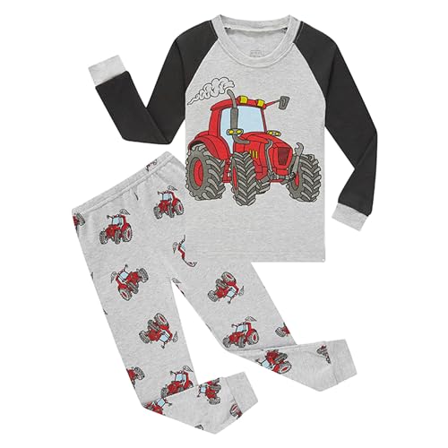 HIKIDS Jungen Schlafanzug Jungen Traktor Langarm Zweiteiliger Schlafanzug Kinder Herbst Winter Bekleidung Nachtwäsche Pyjama Set 104 von HIKIDS