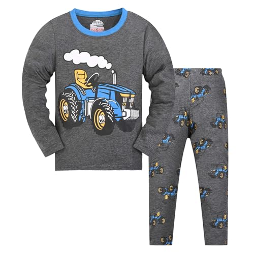 HIKIDS Jungen Schlafanzug Jungen Traktor Langarm Zweiteiliger Schlafanzug Kinder Herbst Winter Bekleidung Nachtwäsche Pyjama Set 104 von HIKIDS