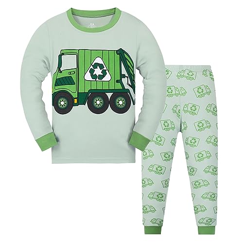 HIKIDS Jungen Schlafanzug Jungen Umweltfreundliches Auto Langarm Zweiteiliger Schlafanzug Kinder Herbst Winter Bekleidung Nachtwäsche Pyjama Set 116 von HIKIDS