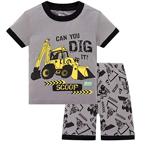HIKIDS Jungen Schlafanzug Kurz Bagger Zweiteiliger Schlafanzug Kinder Sommer Bekleidung Nachtwäsche Short Excavator Pyjama Set 110 von HIKIDS