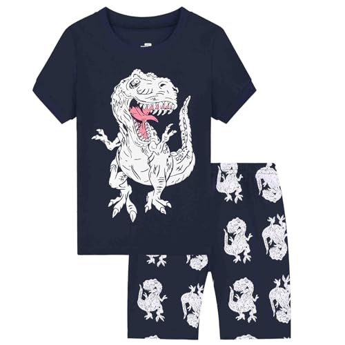 HIKIDS Jungen Schlafanzug Kurz Dinosaurier Zweiteiliger Schlafanzug Kinder Sommer Bekleidung Nachtwäsche Short Pyjama Set 8 Jahre von HIKIDS