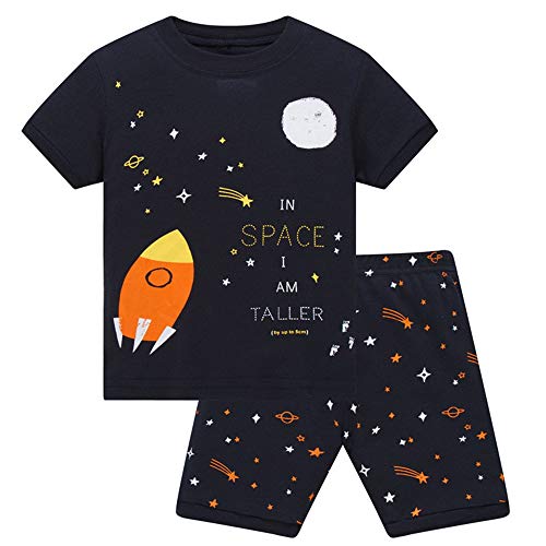 HIKIDS Jungen Schlafanzug Kurz Weltraumrakete Zweiteiliger Schlafanzug Kinder Sommer Bekleidung Nachtwäsche Short Space Shuttle Pyjama Set 104 von HIKIDS
