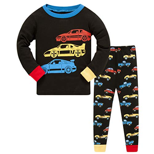 HIKIDS Jungen Schlafanzug Lang Pyjamas Sets Kinder Autos Kleinkind Zweiteiliger Pjs Nachtwäsche 3-4 Jahre von HIKIDS
