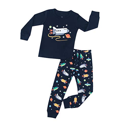 HIKIDS Jungen Schlafanzug Weltraumrakete Langarm Zweiteilige Space Shuttle Pyjama Sets Kinder Raumfahrzeug Nachtwäsche 104 von HIKIDS