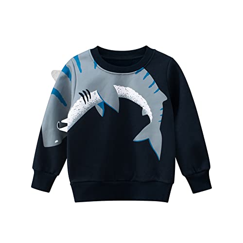 HIKIDS Jungen Sweatshirts Kinder Langarm Pullover Top Sportlich Crewneck Hai Kapuzenpullover T-Shirt Streetwear Kinderkleidung 116 von HIKIDS