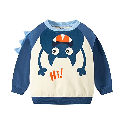 HIKIDS Jungen Sweatshirts Kinder Langarm Pullover Top Sportlich Crewneck Monster Kapuzenpullover T-Shirt Streetwear Kinderkleidung 122 von HIKIDS