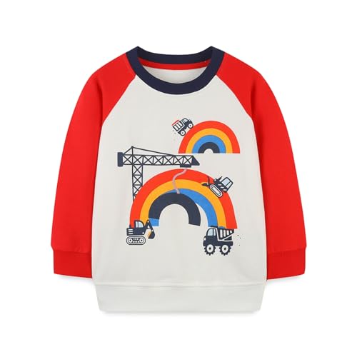 HIKIDS Jungen Sweatshirts Kinder Langarm Pullover Top Sportlich Crewneck Regenbogen Weiß Kapuzenpullover T-Shirt Streetwear Kinderkleidung 110 von HIKIDS