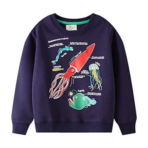 HIKIDS Jungen Sweatshirts Kinder Langarm Pullover Top Sportlich Crewneck Tintenfisch Kapuzenpullover T-Shirt Streetwear Kinderkleidung 122 von HIKIDS