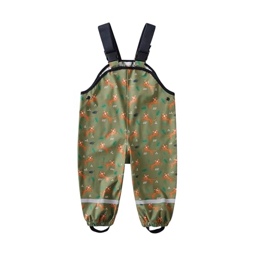 HIKIDS Kinder Regenhose Jungen Mädchen Matschhose Tiger Mädchen PU Wind- und wasserdichte Buddelhose Jungen Regenlatzhose Atmungsaktiv Verstellbaren Trägern Bundhose 128 von HIKIDS