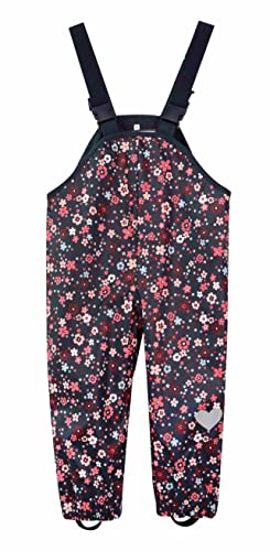 HIKIDS Kinder Regenhose Mädchen Jungen Matschhose Blume Mädchen PU Wind- und wasserdichte Buddelhose Jungen Regenlatzhose Atmungsaktiv Verstellbaren Trägern Bundhose 104 von HIKIDS