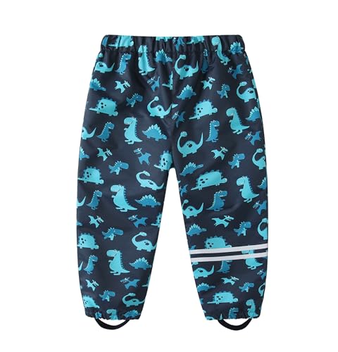 HIKIDS Kinder Regenhose Mädchen Jungen Matschhose Dinosaurier Mädchen Wind- und wasserdichte Buddelhose Jungen Regenlatzhose Atmungsaktiv Bundhose 86 von HIKIDS