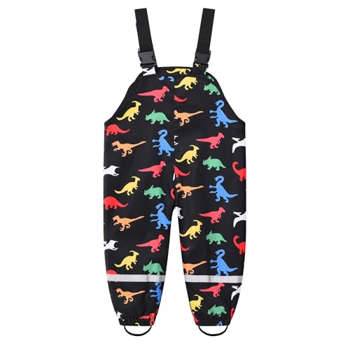 HIKIDS Kinder Regenhose Mädchen Jungen Matschhose Dinosaurier Mädchen Wind- und wasserdichte Buddelhose Jungen Regenlatzhose Atmungsaktiv Verstellbaren Trägern Bundhose 98 von HIKIDS