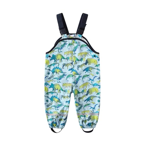 HIKIDS Kinder Regenhose Mädchen Jungen Matschhose Dinosaurier Nashorn Tier Mädchen PU Wind- und wasserdichte Buddelhose Jungen Regenlatzhose Atmungsaktiv Verstellbaren Trägern Bundhose 104 von HIKIDS